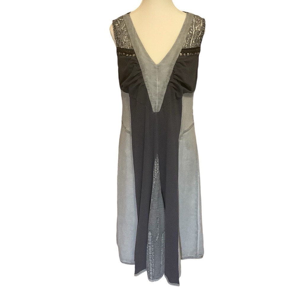 ANGELS NEVER DIE DENIM PATCHWORK/ LACE/ SLEEVELESS/ V-NECK MIDI DRESS/ Size 3